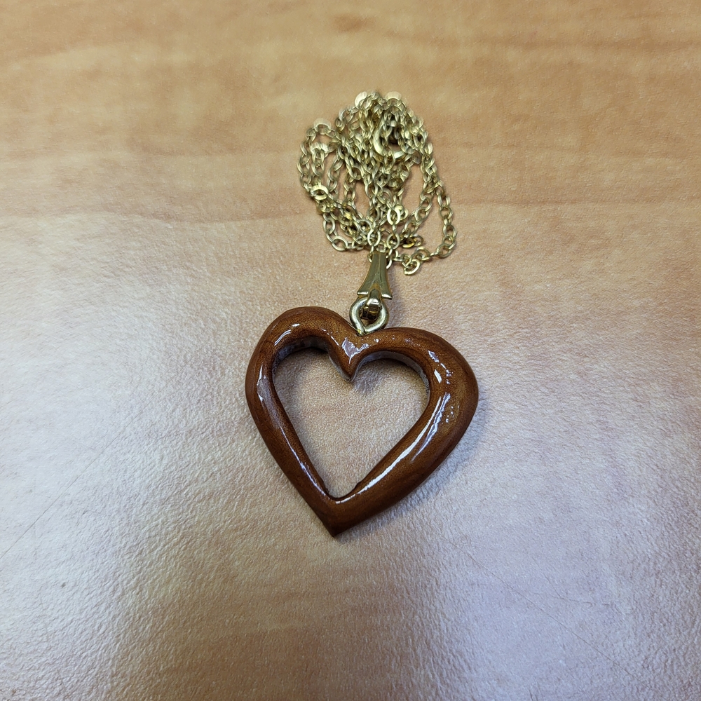 Gold and Brown Heart Pendant Necklace